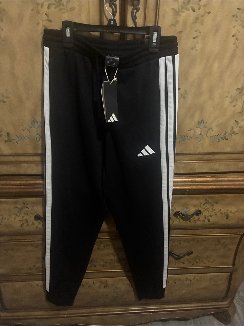 adidas Black Jogger Pants with White Side Stripes - Kids